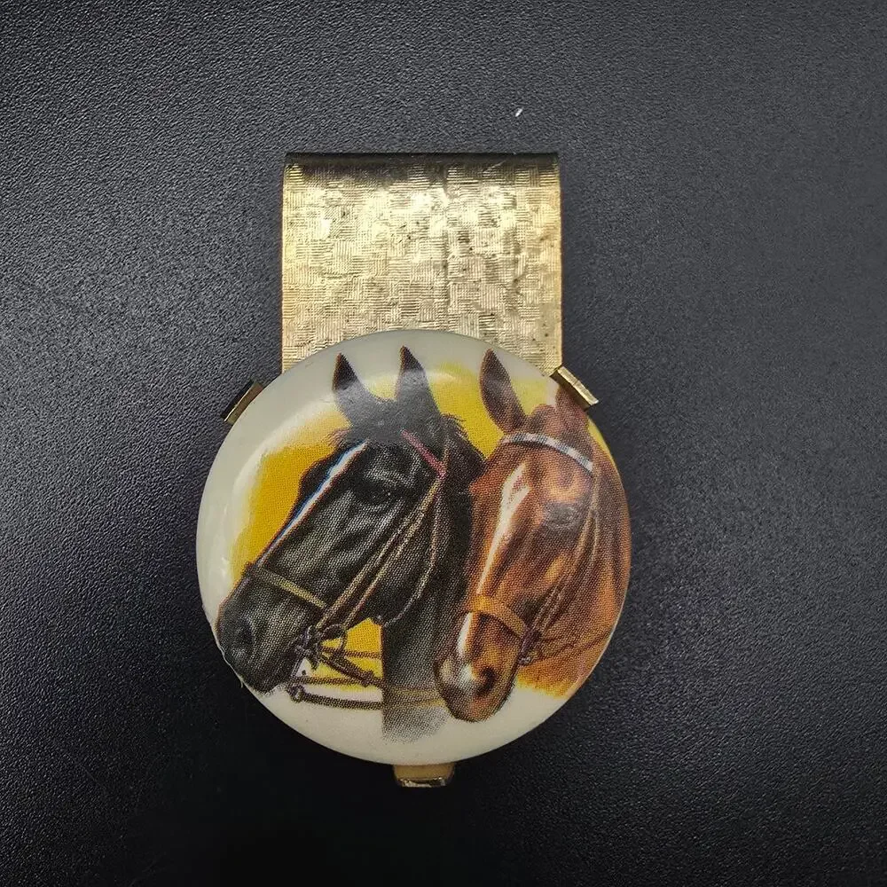 Vintage Equestrian Horse Themed Money Clip Gold Tone #4